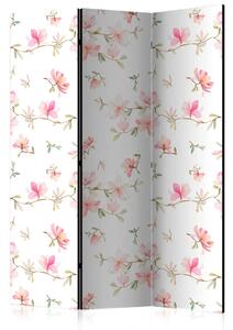 Paravento separè Magnolie fresche - delicati fiori rosa su sfondo bianco