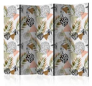 Paravento design Geometria tropicale II - composizione colorata con palme