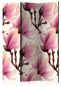 Paravento Magnolie in fiore - fiori rosa tra rami marroni
