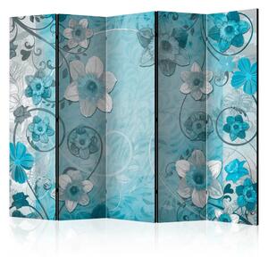 Paravento design Profumo di primavera II - astrazione in fiori e foglie blu