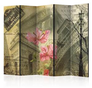 Paravento design Bonjour Paris! II - collage vintage con fiori e monumenti