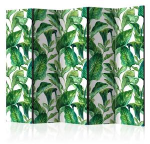 Paravento design Eden tropicale II - foglie esotiche su sfondo bianco