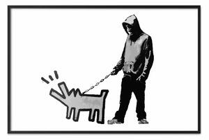 Poster: Dog Art - figura in bianco e nero con cane al guinzaglio