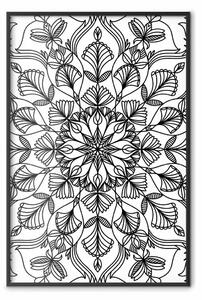Poster: Oriente nero - mandala nera su sfondo bianco in stile orientale zen