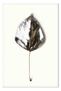 Quadro moderno Foglia stile di glamour - tema vegetale argento su uno sfondo beige