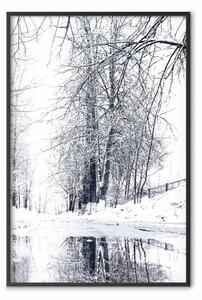Poster: Dicembre - paesaggio invernale di alberi in bianco e nero