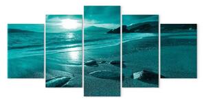Quadro su tela Oceano incantato (5 pezzi) largo turchese