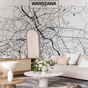 Carta da parati moderna Mappa di Varsavia - capitale della Polonia vista dall’alto su sfondo bianco