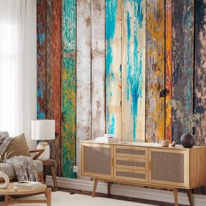 Carta da parati Arcobaleno di legno - muro di assi colorate