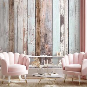 Carta da parati moderna Assi multicolore - muro di assi di legno chiaro