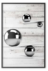 Poster: Equilibrio perfetto - sfere metalliche astratte su sfondo di legno