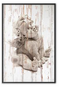 Poster: Amore meditativo - scultura di un angelo di pietra su sfondo di legno