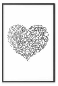Poster: Cuore etnico - cuore creato con motivi neri su sfondo bianco