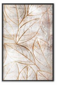 Poster: Traccia del vento - texture cemento con contorni foglie