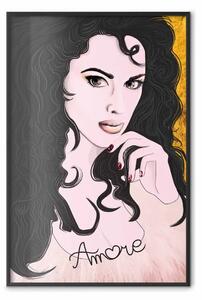 Poster: Amore Mio - scritta d'amore su ritratto di donna con capelli neri