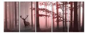 Quadro su tela Cervi in mezzo agli alberi - un paesaggio forestale nei toni del rosa