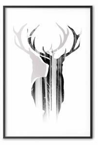 Poster: Principe del bosco - cervo nero su sfondo bianco con ombra evidente