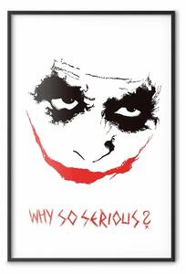 Poster: Perché così serio? - scritte in inglese sotto un volto astratto