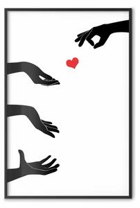Poster: Pizzico - mani nere che passano un cuore rosso su sfondo bianco