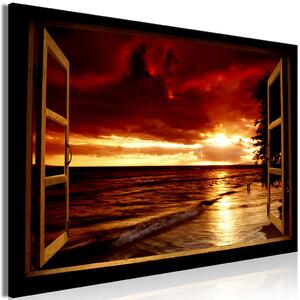 Il mio amore - vista dalla finestra su paesaggio marino con spiaggia al tramonto