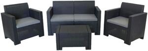 VivaGarden Salotto da Giardino con Divano 2 Posti 2 Poltrone e Tavolino con Cuscini in Rattan PE colore Nero