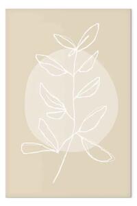 Quadro Ramoscello bianco con foglie - astrazione moderna su uno sfondo beige