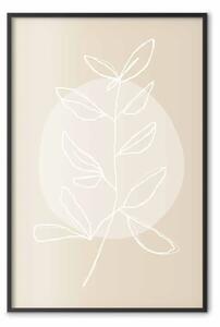 Poster: Ramo luminoso - line art bianco di pianta su beige chiaro