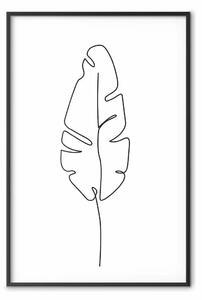 Poster: Solitudine volo - motivo nero di foglia su bianco