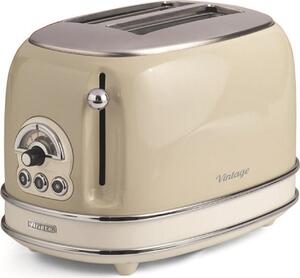 Ariete Tostapane 2 Fette Potenza 810 Watt 6 Livelli di cottura Funzione Scongelamento e Fondo raccoglibriciole colore Beige - 155 Toaster Vintage