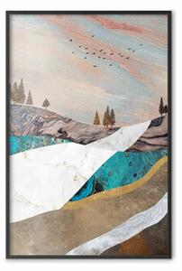 Poster: Montagne e valli - paesaggio astratto sentiero bianco su celeste