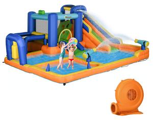Outsunny Castello Gonfiabile per Bambini con Scivolo Piscina Muro d'Arrampicata Pompa e Borsa di Trasporto 430x420x200cm Multicolore | Aosom Italy