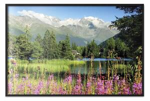 Poster: Primavera Alpi - alberi verdi sfondo lago