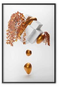 Poster: Rame e gesso - composizione astratta bianca con piante di rame