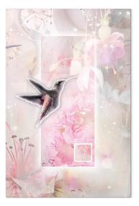 Quadro su tela Astrazione con peonie, gigli e colibrì