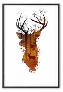Poster: Cervo mattino - paesaggio astratto bosco con testa cervo