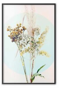 Poster: Bouquet in piena menta - fiori primaverili su sfondo celeste