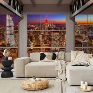 Carta da parati moderna Vista da una finestra a New York - Panorama notturno di Manhattan