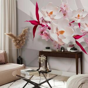Carta da parati Motivo floreale - Bouquet di fiori rosa su sfondo con effetto 3D