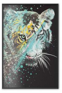 Poster: Tigre menta - composizione colorata di una tigre su sfondo nero