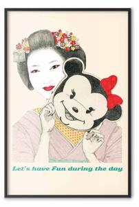 Poster: Geisha divertente - ritratto donna con maschera da topo