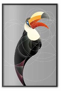 Poster: Tucano nei cerchi - animale nero astratto fatto di figure geometriche