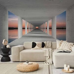 Carta da parati Astratto - tunnel futuristico 3D circondato dal tramonto