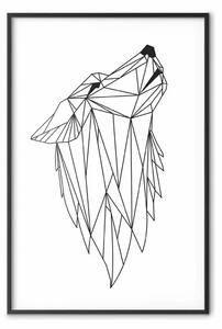 Poster: A mezzanotte - disegno lupo di figure geometriche su bianco