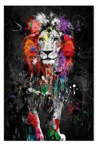Quadro moderno Animali colorati: leone verticale