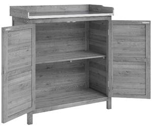 Outsunny Armadio da giardino con tavolo da piantare, capanno porta attrezzi in legno con piano lavoro zincato 2 ripiani Grigio | Aosom Italy