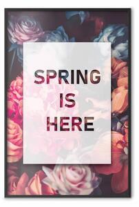 Poster: La primavera è arrivata - scritte in cornice bianca su sfondo floreale