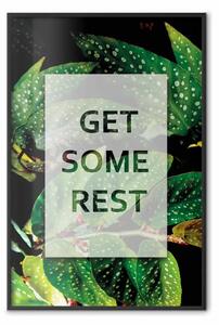 Poster: Get Some Rest - scritte in cornice bianca su sfondo vegetale