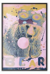 Poster: Orso e palloncino - animale divertente in tema rosa con scritte