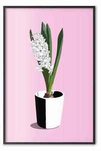 Poster: Delicatezza floreale - pianta in vaso su sfondo pastello rosa