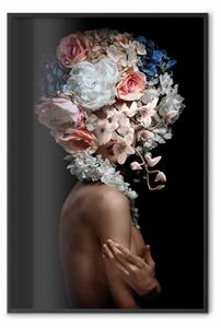 Poster: Gesto misterioso - donna astratta con fiori colorati sulla testa